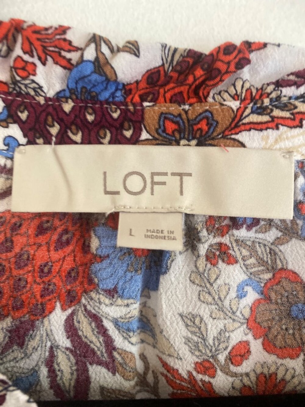 LOFT Multicolor Women's Floral Peasant Blouse With Ruffle Sleeves Size L - Picture 6 of 7